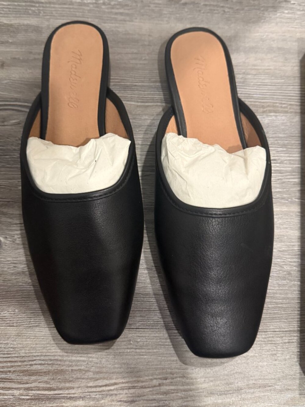 Madewell Black Leather Square-Toe Mules